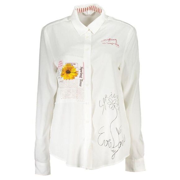 Desigual Graphic Print Long Sleeve Shirt Women White Shirts